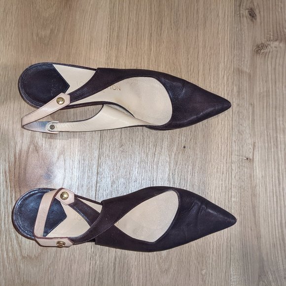 Louis Vuitton Sling Back brown pumps with kitten heel - Picture 1 of 5
